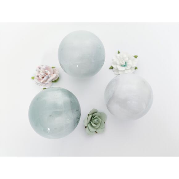 Blue with White Rabbit Hair Quartz Sphere - Picture 2 of 11